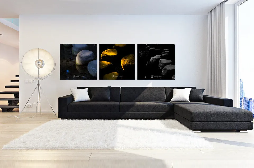 RUDIBAT prints displayed in a living room